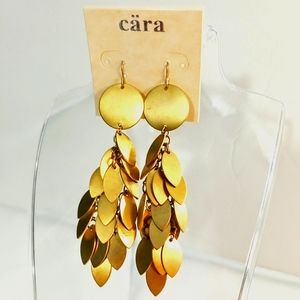 Cara Couture Chandelier Gold Dangle Leaves French Wire Hook Earrings New 3.5"